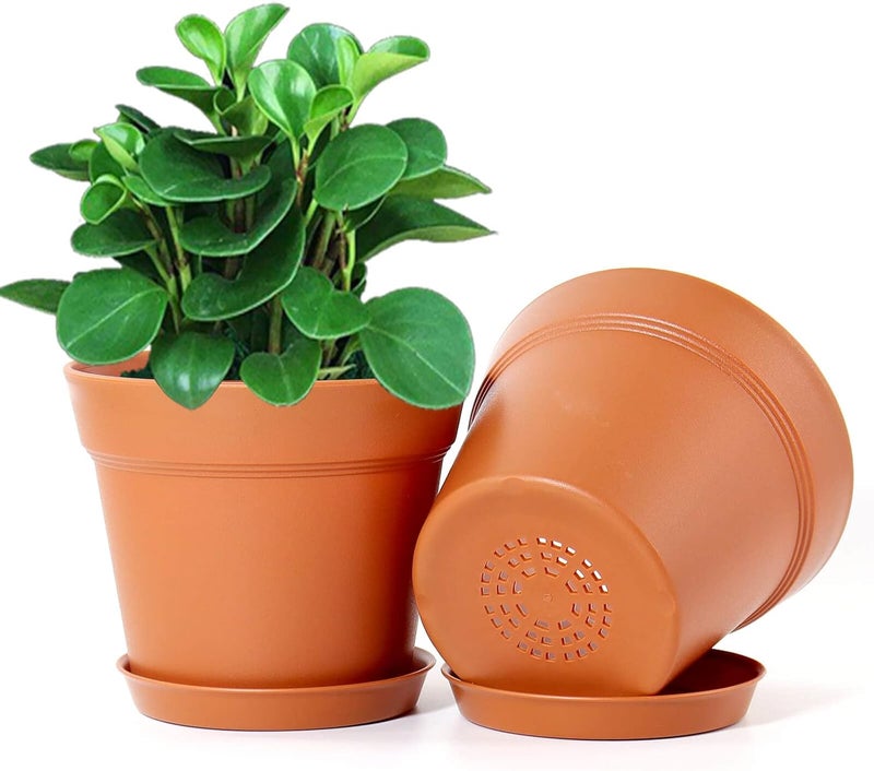 WOUSIWER 16 Pack 6 inch Plastic Planters, Plastic Indoor Planter Flower Pots, Heavy Duty and Stylish 6 Inch Plant Pots for Indoor Plants with Drainage Holes and Tray for Plants, Flowers, Terracotta - Image 4